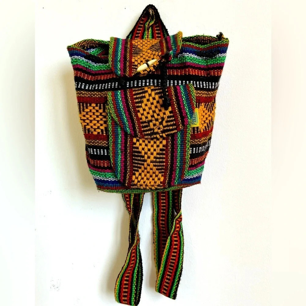 Pinzon Boho Knitted Woven Mini Backpack with Multicolored Stripped Mini Backpack